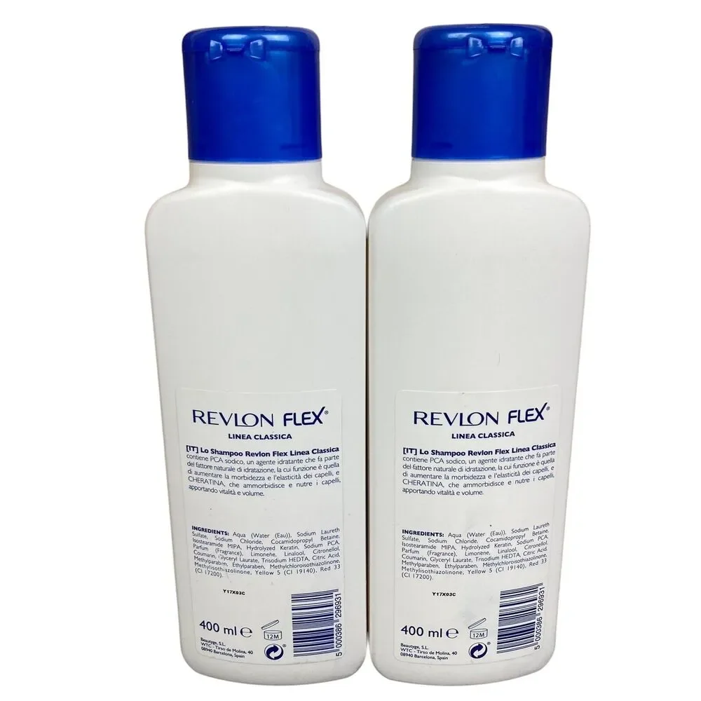 2 Pack Revlon Flex Keratin Protein Shampoo - Italian Import 400 ml - 13.5 Oz